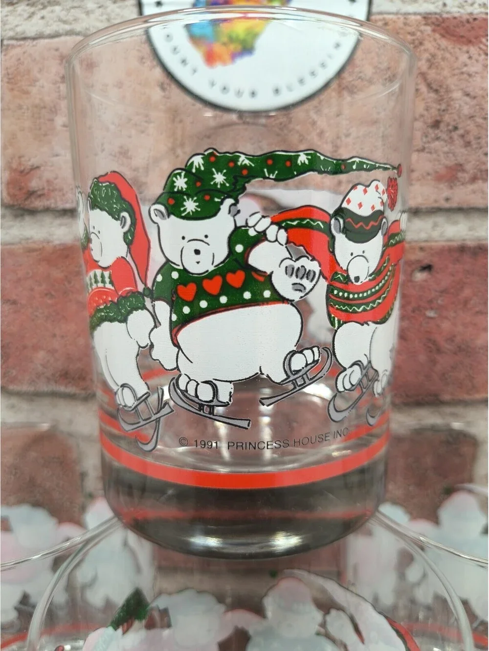 1991 Princess House Polar Bear Ice Skating Tumblers Christmas Heritage Set of 4
